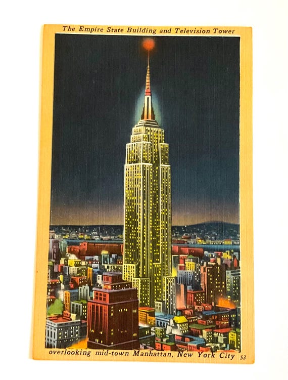 Vintage Empire State Building Postcard: 1930s-40s NYC Night View