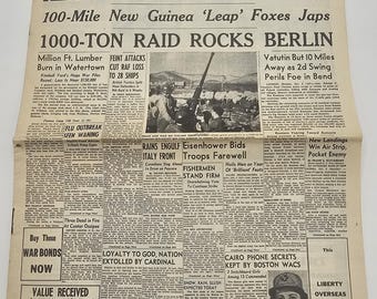 Vintage WWII Newspaper The Boston Herald July 31 1944 Rommel Flank Collapses East Prussia Smash Jordan Marsh Edition