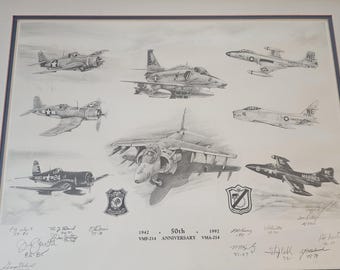 WW2 Lithiograph Original Signatures Blacksheep Squadron