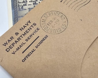 Original 1945 WWII V Mail Letter and Envelope 1st Lt George E Coleman 74th Armored Field Artillery Operation Nordwind Hatten Bitche Combat