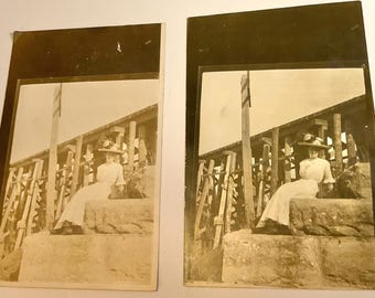 Jeu de cartes postales vintage RPPC : Dame édouardienne, ton sépia (début des années 1900)
