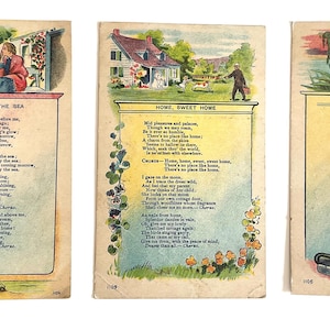 Conjunto de postales antiguas con temática de canciones: tarjetas coleccionables de principios del siglo XX
