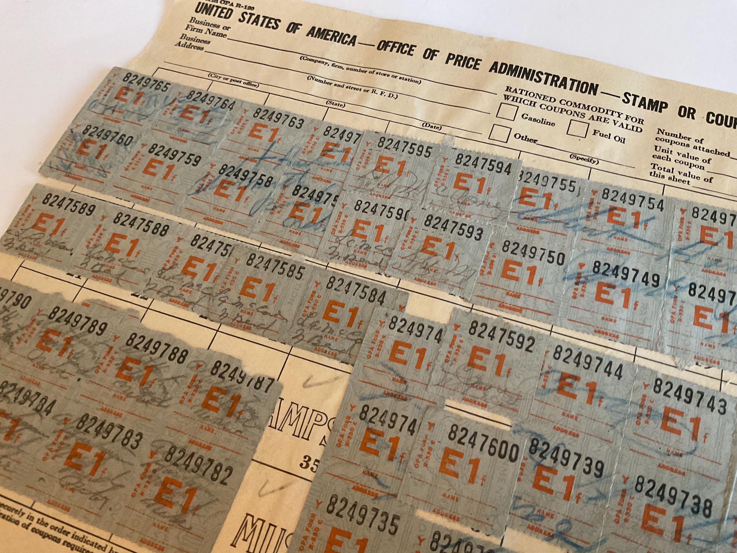 Vintage WWII Gasoline Ration Sheet | 1940s OPA Ephemera With E1 Stamps ...
