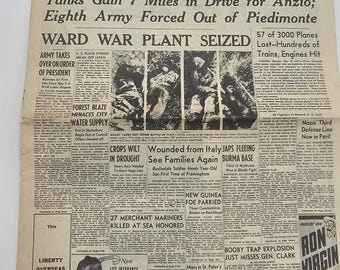 Original 1944 WWII Newspaper The Boston Herald Complete Issue May 22 Anzio Drive Riddle Nazis Jordan Marsh Filene Comics Ephemera