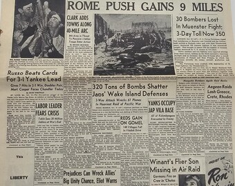 Original 1943 WWII Newspaper The Boston Herald Complete Issue Oct 11 Rome Push Air Raid Maps Jordan Marsh Honor Roll Home Front Ephemera