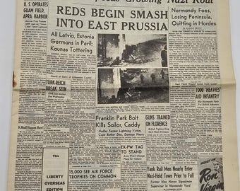 Vintage WWII Newspaper The Boston Herald July 31 1944 Rommel Flank Collapses East Prussia Smash Jordan Marsh Edition
