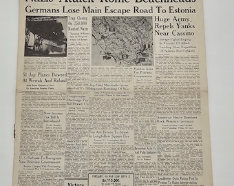 Vintage WWII Newspaper Portland Press Herald January 25 1944 Nazis Attack Rome Beachheads Anzio Cassino Maine Home Front