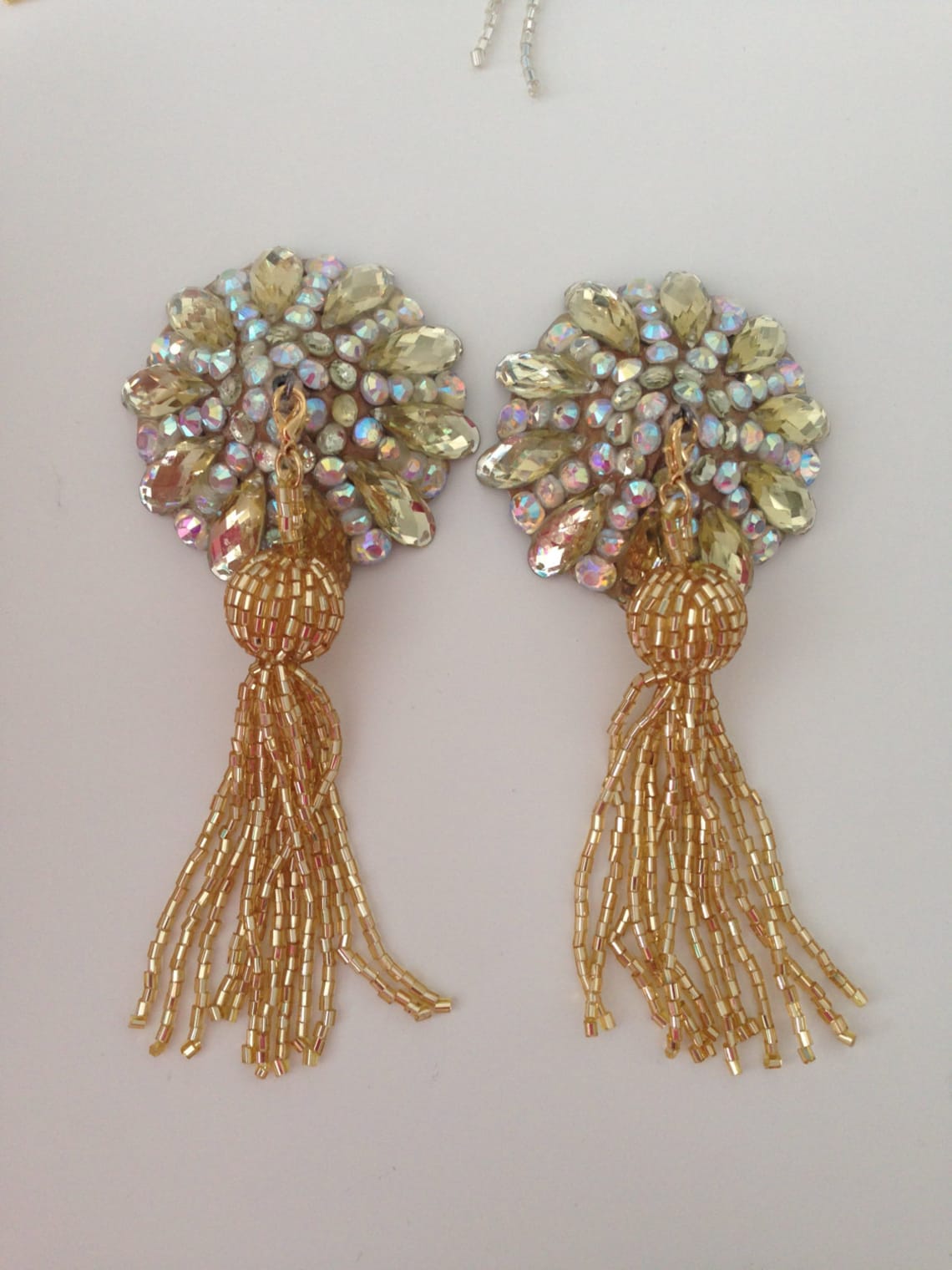 Champagne Tone Stones With Crystal AB on Gold Base With Tassel - Etsy