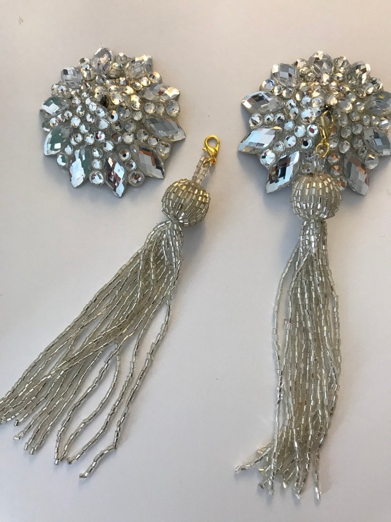 Crystal pasties with silver tassel image 2