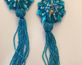 Blue pasties with blue beaded tassel