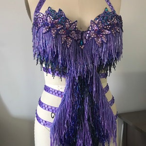 Beaded fringe shimmy in costume purple
