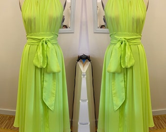 Neon yellow/green pegnoir, gown, chiffon