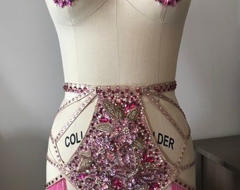 Art Deco style panty, pink embelishement, shimmy belts