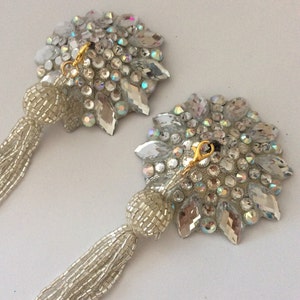 Crystal  and crystal AB pasties with silver tassels
