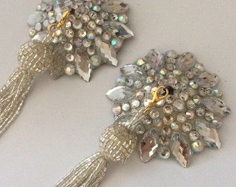 Crystal  and crystal AB pasties with silver tassels