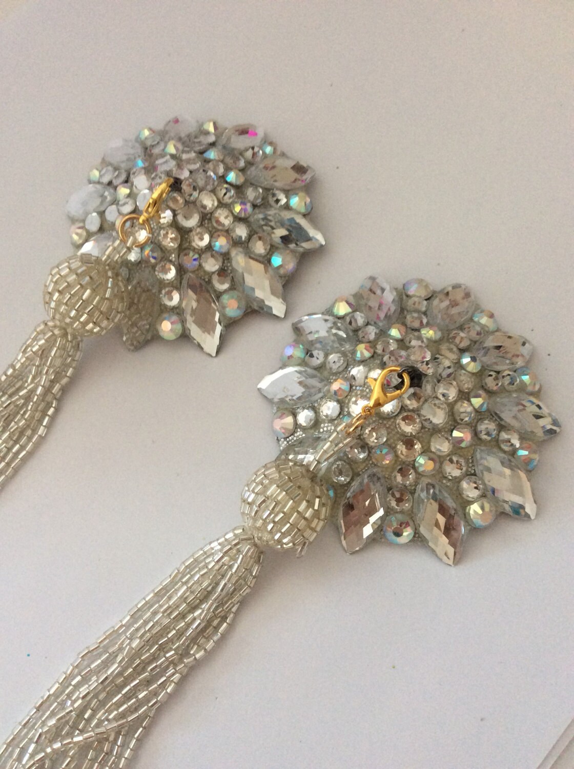 Crystal  and crystal AB pasties with silver tassels