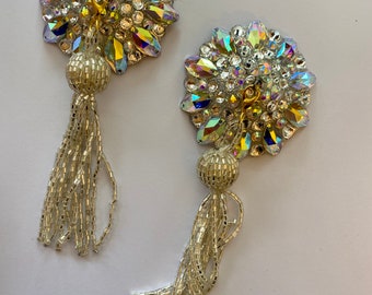 Crystal AB pasties with silver beaded tassels