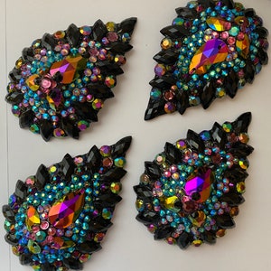 Teardrop shape pasties, lava colors, black pointy stones image 6