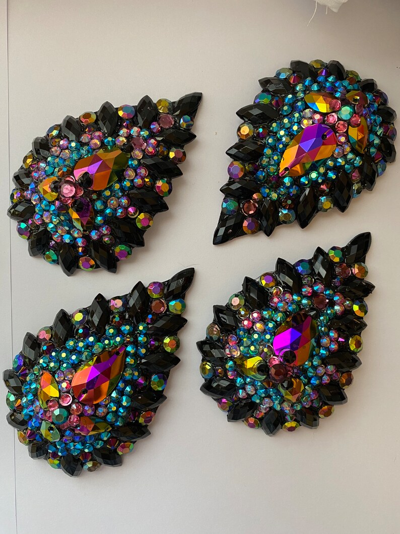 Teardrop shape pasties, lava colors, black pointy stones image 6