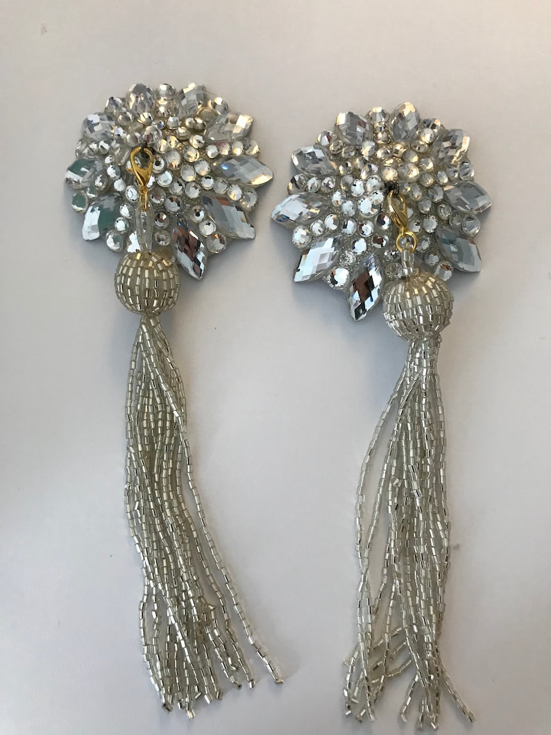Crystal pasties with silver tassel image 1