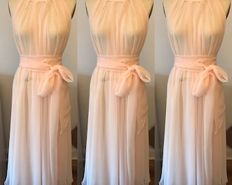 Belted blush pegnoir, gown, chiffon