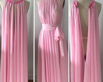 Belted pink pegnoir, gown, chiffon
