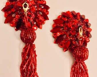 Red rhinestoned pasties with tassels