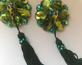 Olive green pasties with tassels