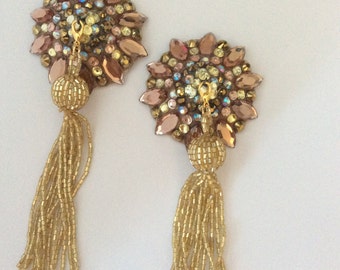 Smoked topaz pasties with gold beaded tassel