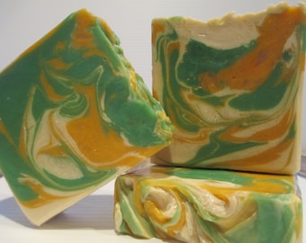 Tropical soap, mango soap, peach soap, pineapple soap, mango peach pineapple, yummy smell soap, pretty soap,swirly soap, hostess gift