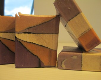 Exfoliating soap, layered soap, charcoal soap, pretty soap, desert soap, raspberry soap, hostess gift