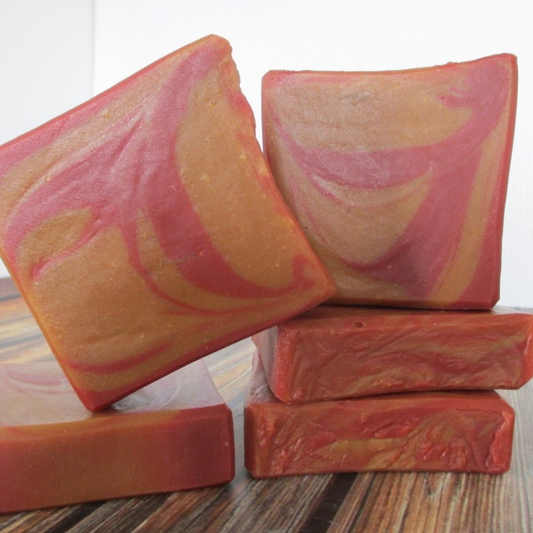 Cherry soap, strong smell soap, cherry lemonade, cherry lemon, red and yellow soap, great gifts, pretty soap, hostess gift, swirly soap