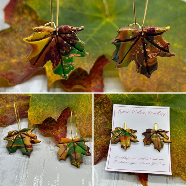 Autumn Fall Maple Leaves stud or Drop Dangly Earrings