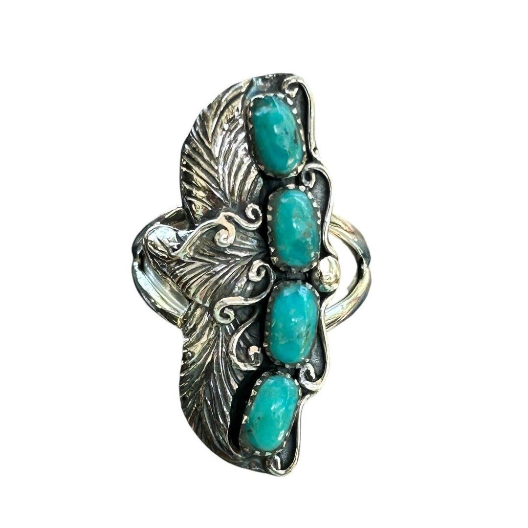 Santa Fe Style Kingman Turquoise Ring in Sterling Silver 925 Size 7 - Etsy