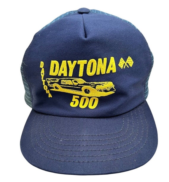 Vintage Daytona 500 Snapback Trucker Hat Navy Blu… - image 1