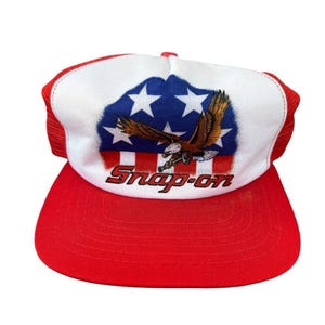 Vintage Snap-On Tools Trucker Snapback Hat Red Racing Theme Adjustable