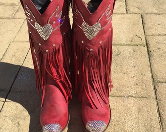 Fringe Red Sparkly Cowboy Boots Costumes Red Cowgirl Boots For