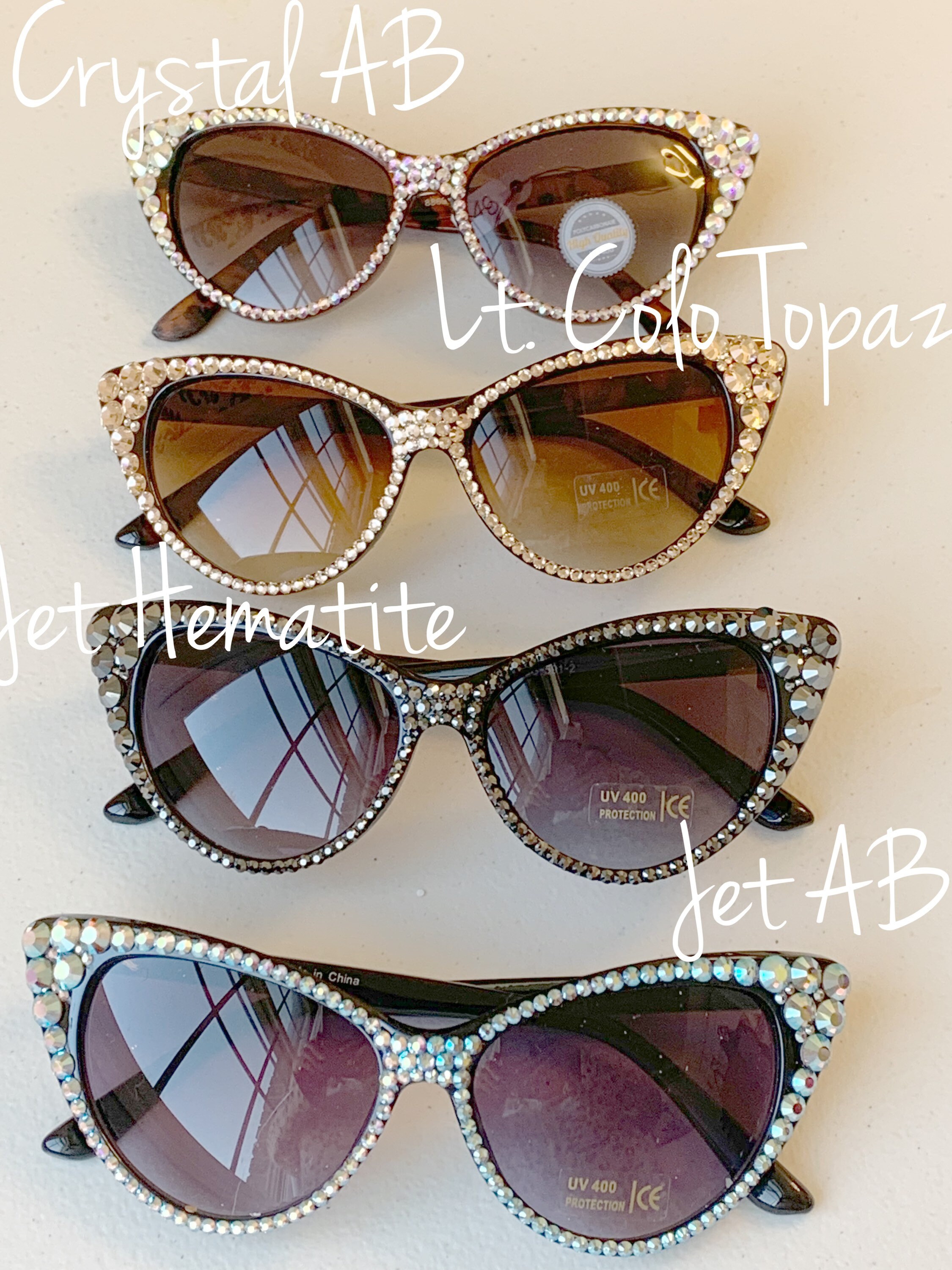 Cat Eye Sunglasses Made With Swarovski Elements AB Crystal Rhinestone Glam Cat Eye Crystal Rhinestone SUPER GLAM Sunglasses - Etsy main image 2