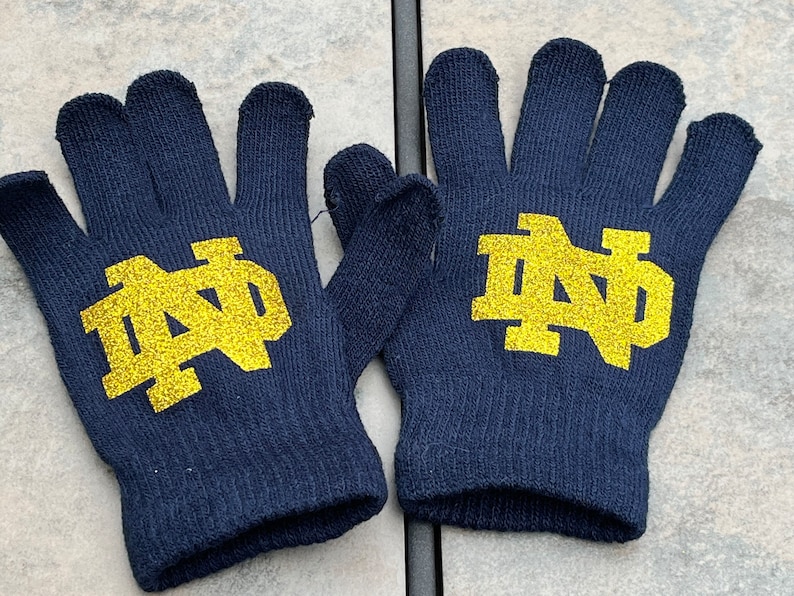 Notre Dame Glitter Sparkle Stretch Knit Gloves Etsy