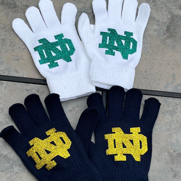 Notre Dame Glitter Sparkle Stretch Knit Gloves