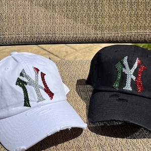 Italian Flag Yankees NY Swarovski Rhinestone Baseball Hat