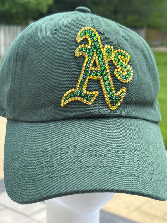 Green Cap with Embellished Logo Crystal-embellished Green Satin Baker Boy Cap • Ruslan  main image 3