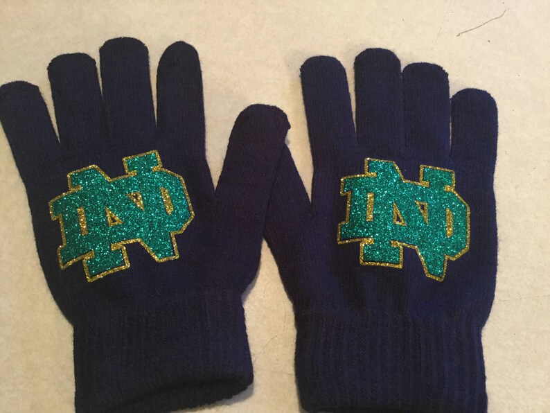 Notre Dame Glitter Sparkle Stretch Knit Gloves Etsy