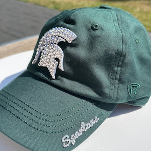 Dark Green Spartans Crystal Rhinestone Michigan Baseball hat