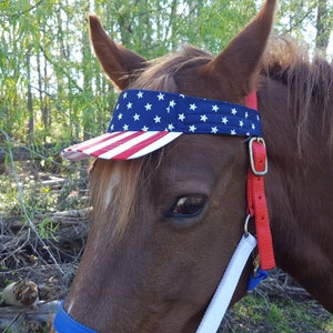 Patriotic Equine Visor Cap -  Red White Blue Horse Brow Band - USA Tack