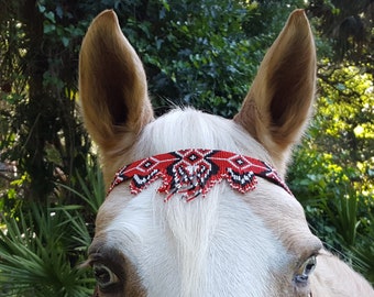 Red Eye of Medicine Man Seed Beaded Equine Browband - Native American Style Horse Brow Band - American Indian Style Tack