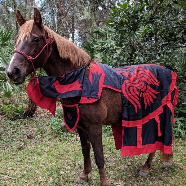 Ravens Viking Horse Costume - Medieval Barding Costume - Equine Jousting Caparison