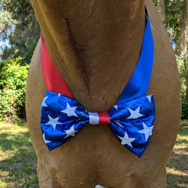 Large Red White Blue Bow Tie for Horse - Patriotic Attire for Equines - USA Equine Bow Tie