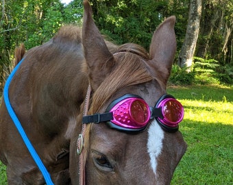 Clearance: Metallic Pink Steampunk Goggles Browband for Horse or Pony - Equine Tack Cyber Punk Gothic