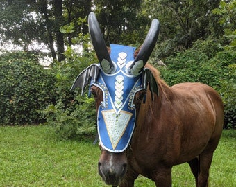 Blue Dragon Horse Chanfron Face armor - Medieval Equine Armor Barding Costume - Equine Face Armor Costume
